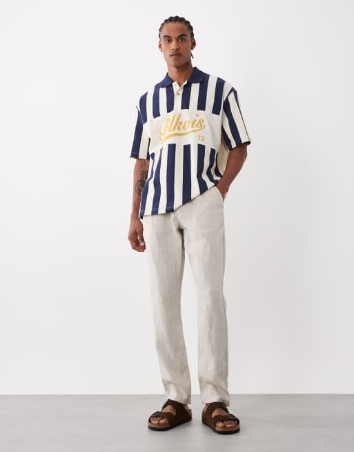 Pantalones color piedra de corte slim 100% de lino de ASOS DESIGN