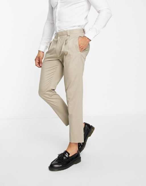 Pantalones color piedra de corte tapered de mezcla de lino de Topman