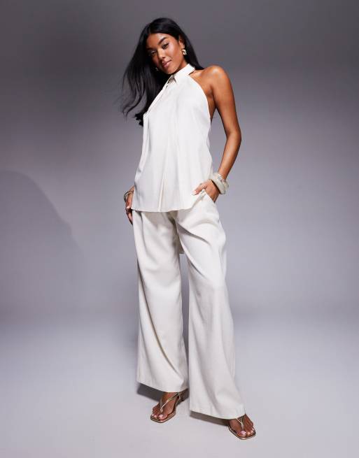 Pantalones color piedra de pernera ancha con pinzas marcadas de ASOS x THE SOURCED COLLECTION