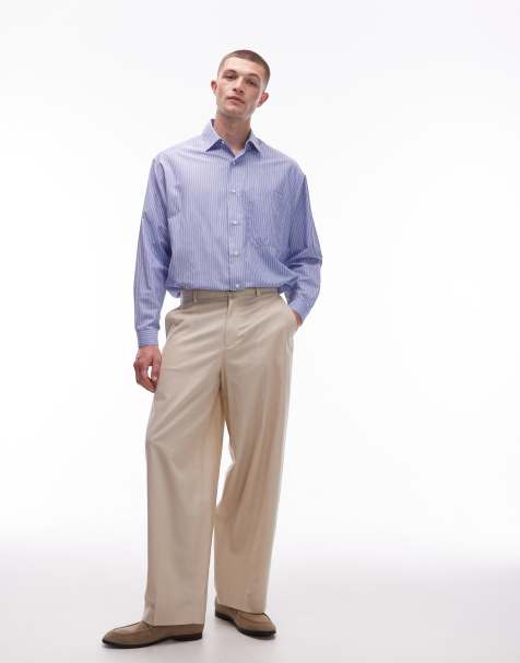 Pantalones color piedra de pernera ancha de mezcla de lino de Topman - view 1