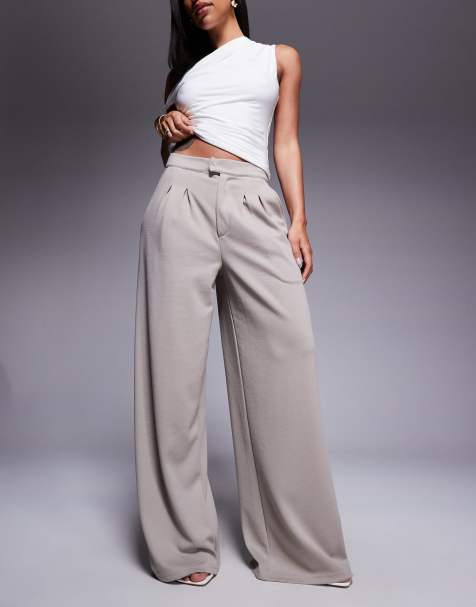 Pantalones color piedra de pernera ancha de sarga de punto liso de ASOS DESIGN - view 1