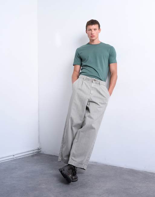 Pantalones color piedra de pernera barrel con patrón de espiga de Topman, 3 de 5
