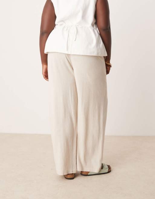 Pantalones color piedra de pernera recta holgada de mezcla de lino de ASOS DESIGN Curve, 3 de 5