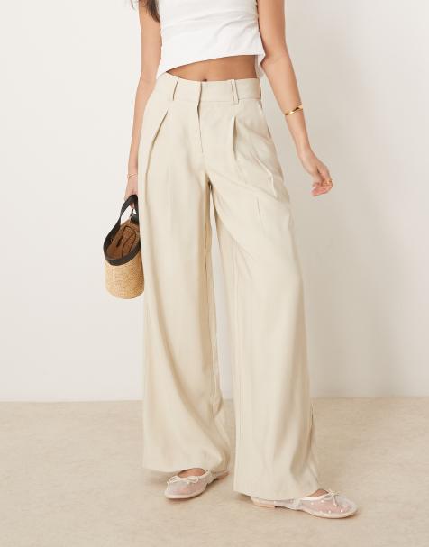 Pantalones color piedra de talle alto con pinzas delanteras de AWARE - view 1