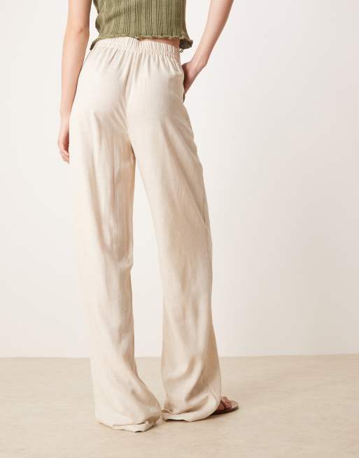 Pantalones color piedra sin cierres de tejido efecto lino de ASOS DESIGN Tall, 3 de 5