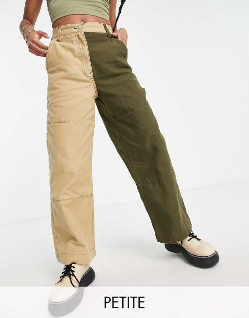 Pantalones color piedra y caquis de pernera recta con diseño en contraste de Topshop Petite (parte de un conjunto)