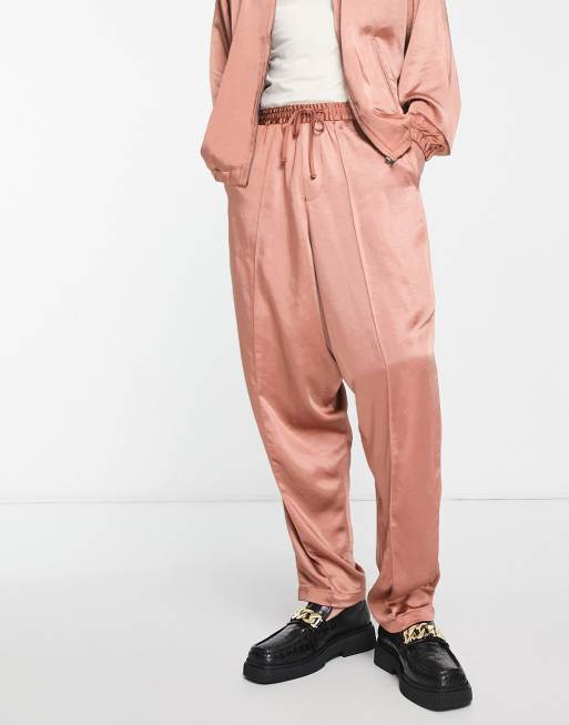 Pantalones color teja de vestir de pernera ancha de satén de ASOS DESIGN (parte de un conjunto)