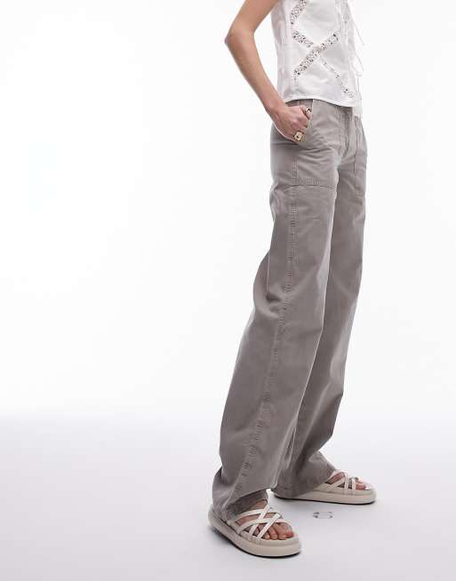 Pantalones color topo lavado de pernera recta y talle bajo de Topshop Tall 