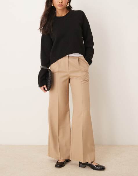 Pantalones color tostado de pernera ancha con cinturilla plegada de Miss Selfridge - view 1