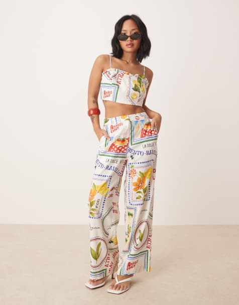 Pantalones con estampado de postales de lino de Forever New Petite (parte de un conjunto) - view 1