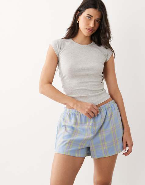 Pantalones cortos a cuadros vichy azules y morados estilo bóxer de ASOS DESIGN - view 1
