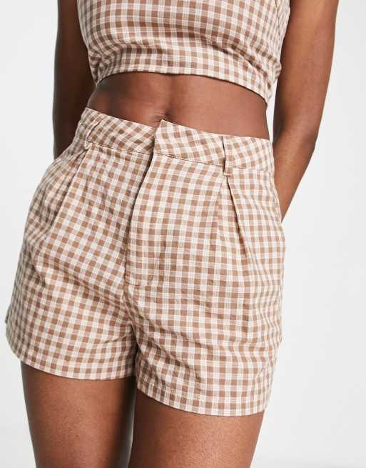 Pantalones cortos a cuadros vichy marrones de Heartbreak (parte de un conjunto)