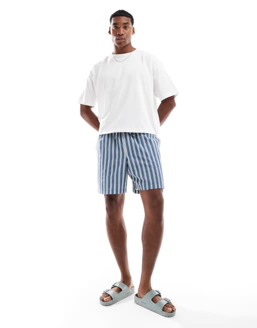 Pantalones cortos a rayas azules sin cierres de lino de New Look, 2 de 5