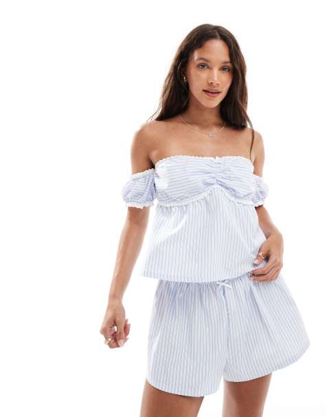 Pantalones cortos a rayas blancas y azules con detalle de lazo exclusivos de The Frolic (parte de un conjunto) - view 1