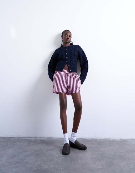 Pantalones cortos a rayas rosas y morados estilo bóxer de Topshop