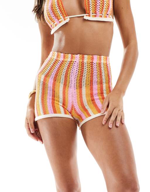 Pantalones cortos a rayas rosas y naranjas de croché de Missy Empire (parte de un conjunto)