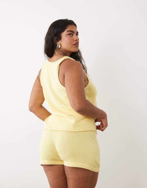 Pantalones cortos amarillo limón de mezcla de algodón de ASOS DESIGN Curve (parte de un conjunto), 4 de 5