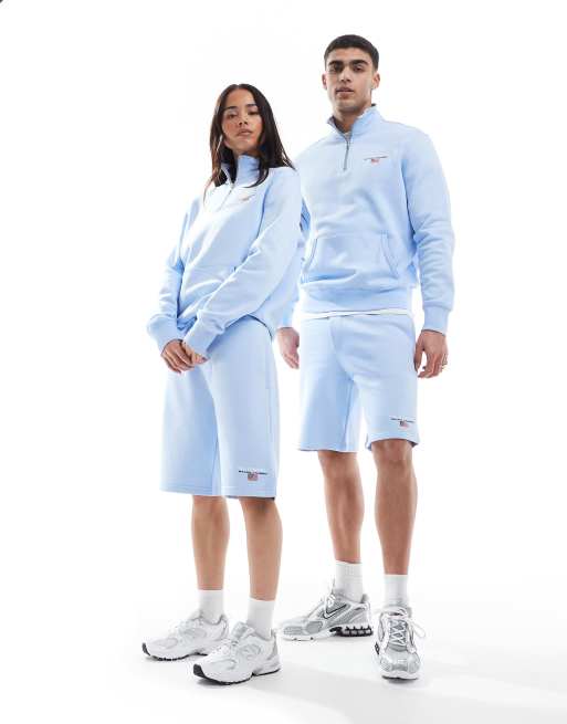 Pantalones cortos azul claro unisex con logo pequeño de tejido de sudadera de la colección cápsula de Polo Ralph Lauren (parte de un conjunto)