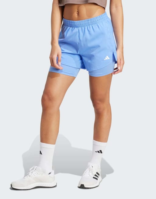 Pantalones cortos azul fusión y blancos con diseño dos en uno minimalista Aeroready Made For Training de adidas Performance