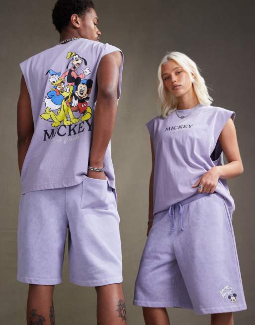 Pantalones cortos azul lavado unisex extragrandes con estampado de Mickey Mouse de Disney de ASOS DESIGN (parte de un conjunto), 4 de 4