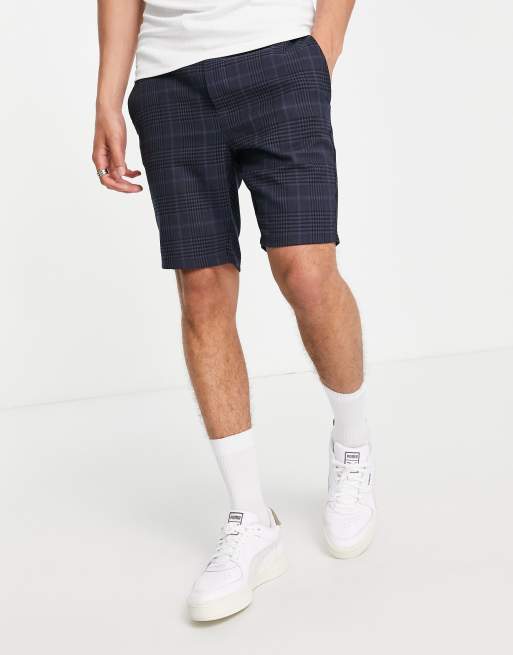 Pantalones cortos azul marino a cuadros con cordón ajustable de Only & Sons