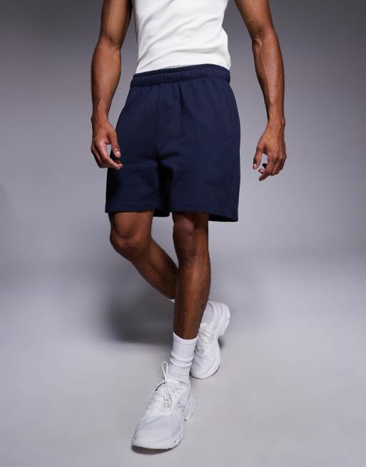 Pantalones cortos azul marino con acabado de secado rápido de tejido de sudadera grueso de algodón Icon de 4505, 2 de 5