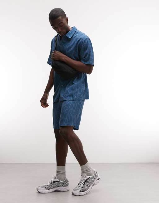 Pantalones cortos azul medio con estampado geométrico Wake de Parlez (parte de un conjunto), 3 de 5