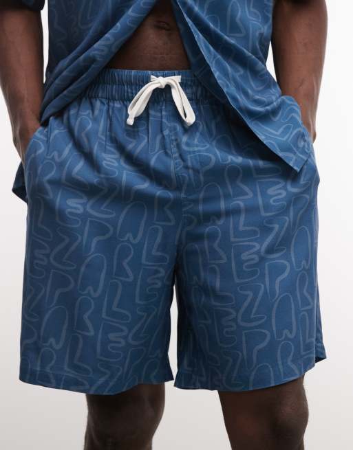 Pantalones cortos azul medio con estampado geométrico Wake de Parlez (parte de un conjunto), 5 de 5