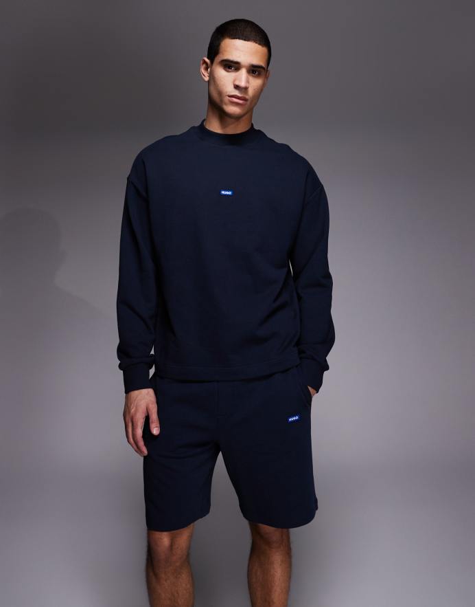 Hugo Blue Pantalones cortos azul oscuro con parche del logo azul de rizo de algodón de (parte de un conjunto)