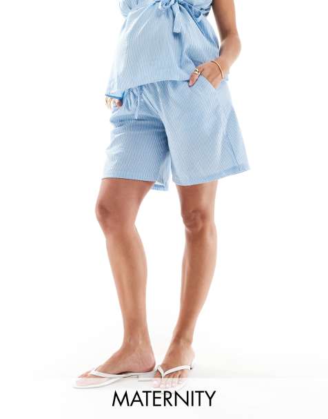 Pantalones cortos azules a rayas de corte alargado de Mamalicious Maternity (parte de un conjunto) - view 1