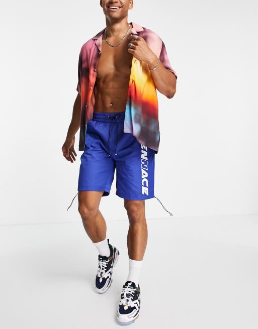 Pantalones cortos azules con detalle estampado estilo retro de nylon de Mennace
