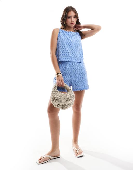 Pantalones cortos azules con diseño bordado de ONLY (parte de un conjunto) 