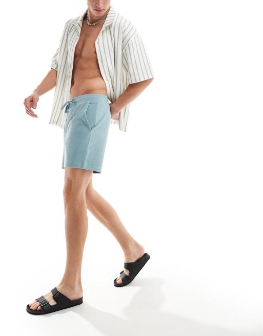 Pantalones cortos azules de corte slim de punto de arroz de ASOS DESIGN