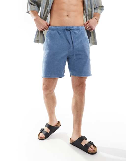 Pantalones cortos azules de corte slim de tejido de rizo de ASOS DESIGN