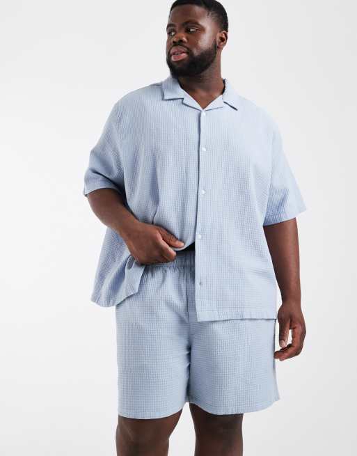 Pantalones cortos azules de largo medio con textura gofrada de ASOS DESIGN (parte de un conjunto), 2 de 6