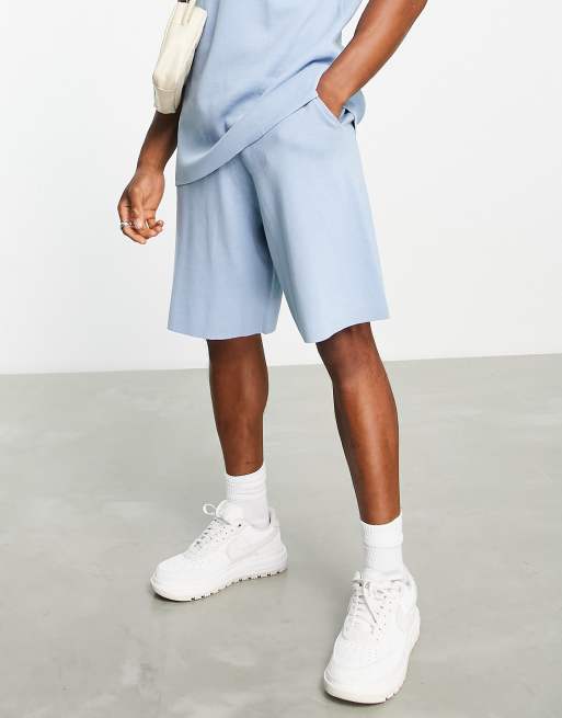 Pantalones cortos azules estilo baloncesto de punto milano de ASOS DESIGN (parte de un conjunto)