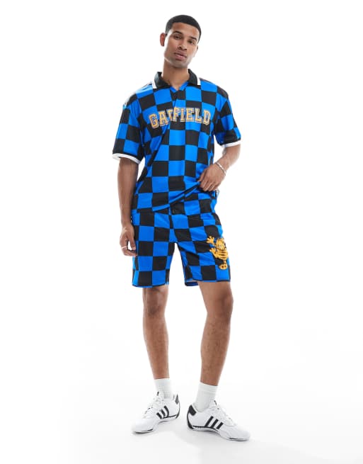 Pantalones cortos azules multicolores de corte suelto con diseño de estilo deportivo de Garfield de Cult Classics