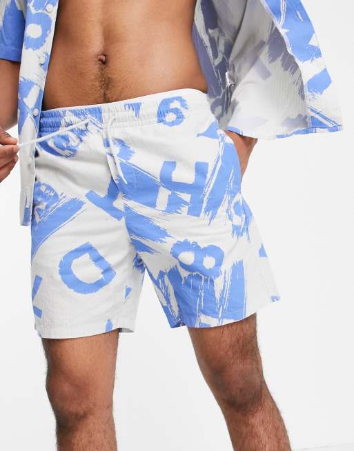 Pantalones cortos azules texturizados con diseño estampado de Only & Sons (parte de un conjunto) 