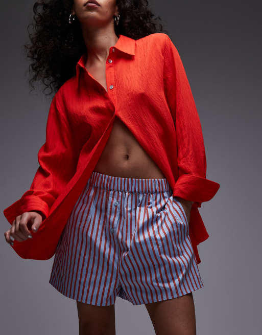 Pantalones cortos azules tipo bóxers a rayas de Topshop