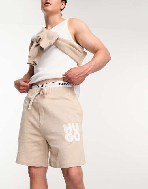 Pantalones cortos beis claro de punto con logo Dolivar de HUGO
