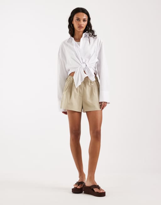 Pantalones cortos beis con cinturilla elástica de sarga de JJXX, 2 de 5