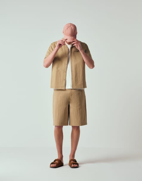 Pantalones cortos beis de corte alargado de ASOS DESIGN (parte de un conjunto) - view 1