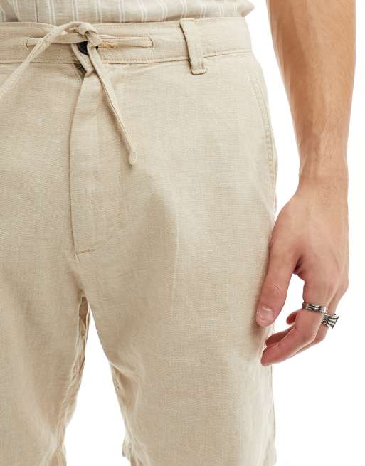 Pantalones cortos beis de mezcla de lino de Selected Homme, 4 de 5