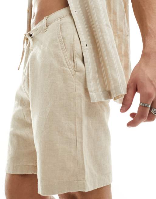 Pantalones cortos beis de mezcla de lino de Selected Homme, 5 de 5