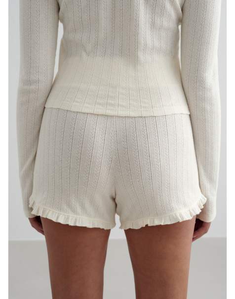 Pantalones cortos blanco almendra de pointelle de Aim'n - view 1