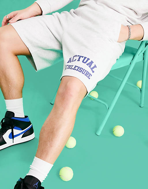 Hombre Other | Pantalones cortos blanco jaspeado holgados con logo estampado de ASOS Actual Athleisure - PH09246