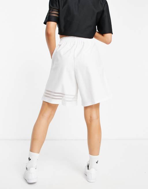 Pantalones cortos blancos con logo y rayas de malla Bellista de adidas Originals