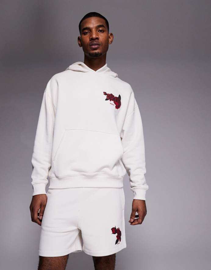 Hugo Red Pantalones cortos blancos de corte estándar con logo estampado de