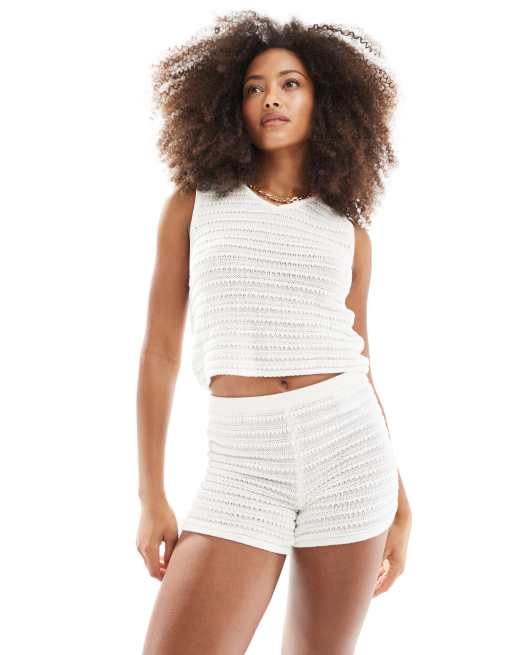 Pantalones cortos blancos de punto de croché de JJXX (parte de un conjunto), 4 de 5