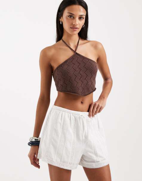 Pantalones cortos blancos sin cierres de estilo boho con diseño bordado de Abercrombie & Fitch - view 1